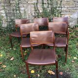 Chairs Niels Otto Møller model 80 brown leather and rosewood 60s