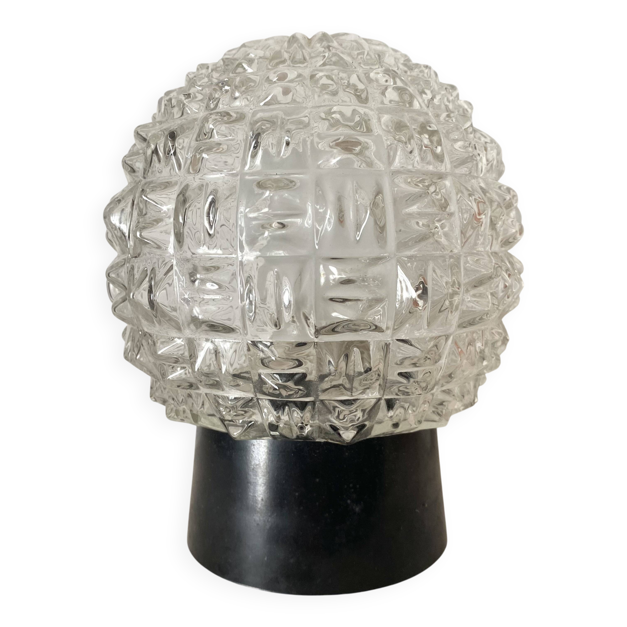 Vintage ceiling light, molded glass ball, 60s-70s