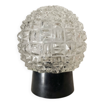 Plafonnier vintage boule en verre moulé , années 60-70