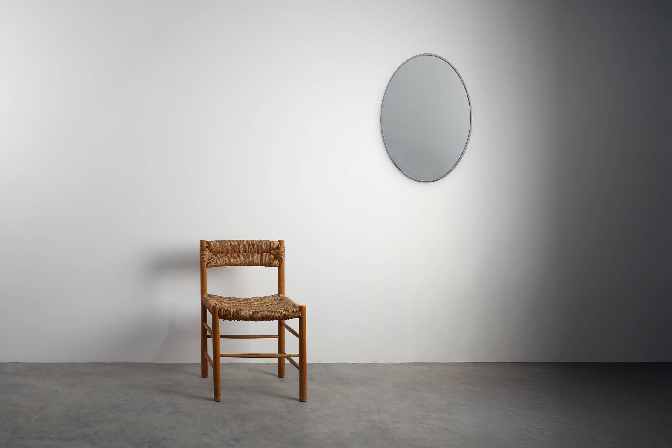 Art Deco Oval Nickel‑Plated Metal Mirror, Belgium, ca. 1925