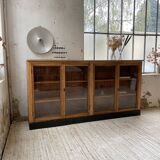 Enfilade de métier en chêne avec portes vitrées