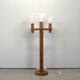 Turned solid pine floor lamp by Uno Kristiansson for Luxus Sweden, 1970s