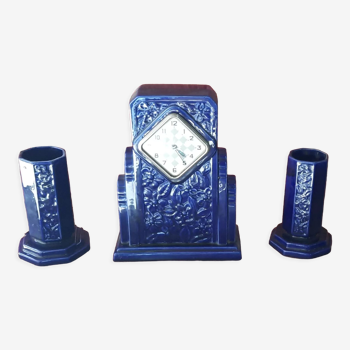 Horloge et 2 vases art deco sarreguemines digoin