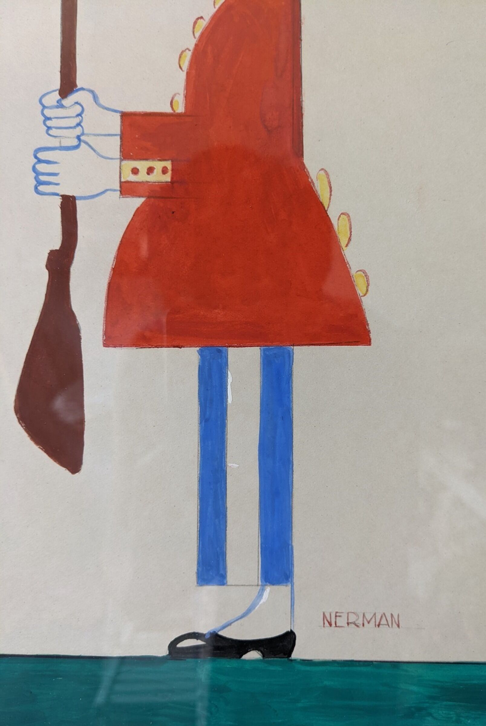 Mid-century modern swedish "The royal guard" vintage figurative watercolor & gouache painting