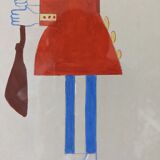 Mid-century modern swedish "The royal guard" vintage figurative watercolor & gouache painting