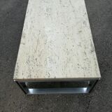 Rectangular coffee table in travertine, glass and aluminium L120