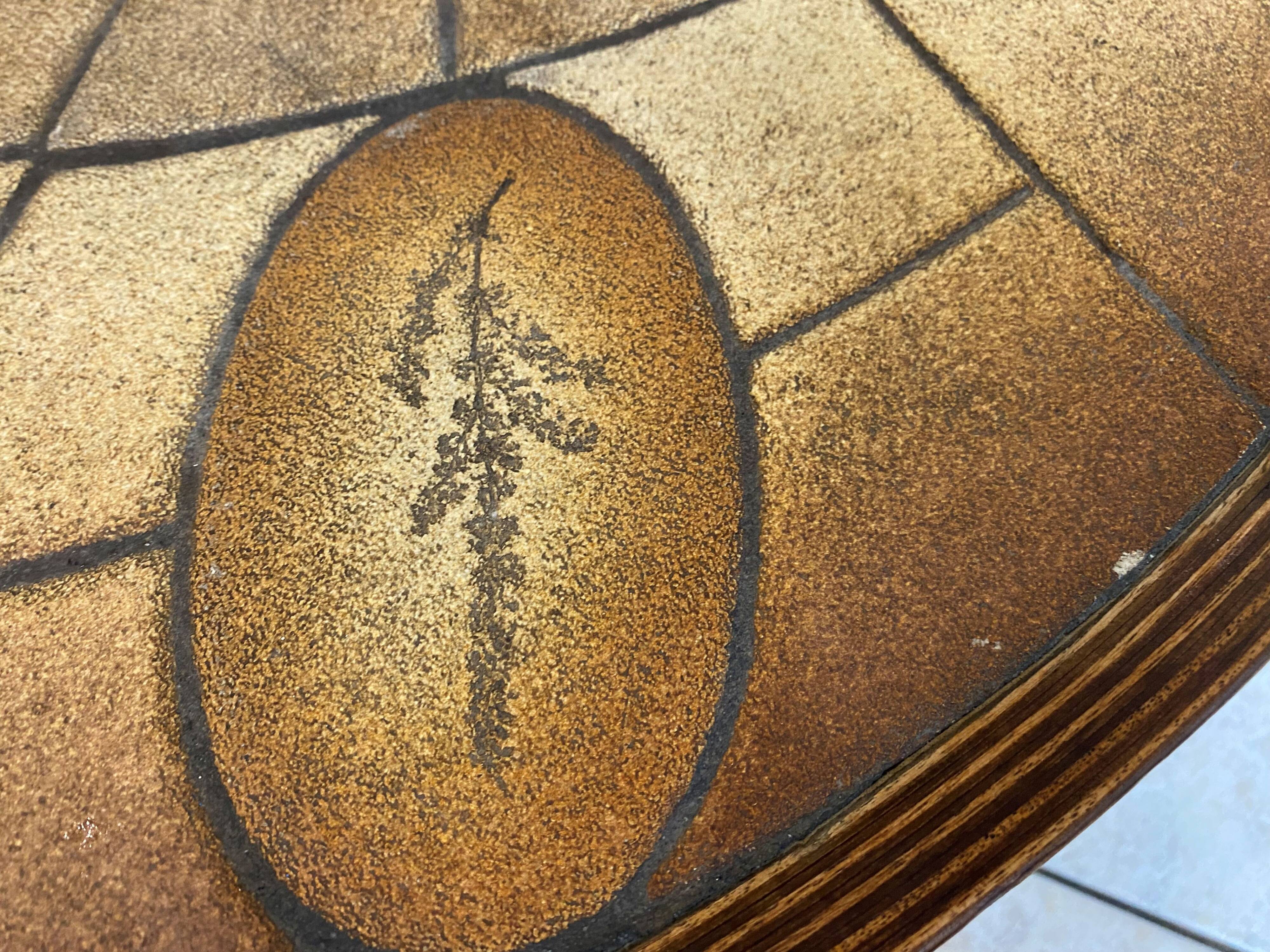 Oval round coffee table ceramic Barrois Vallauris from 1960 herbarium model