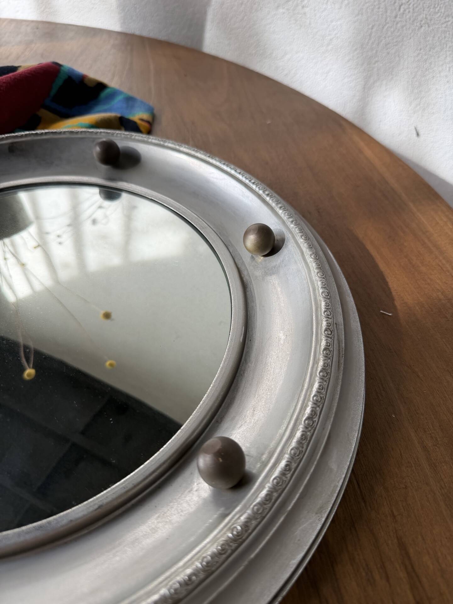 Round convex metal mirror in English style 1900