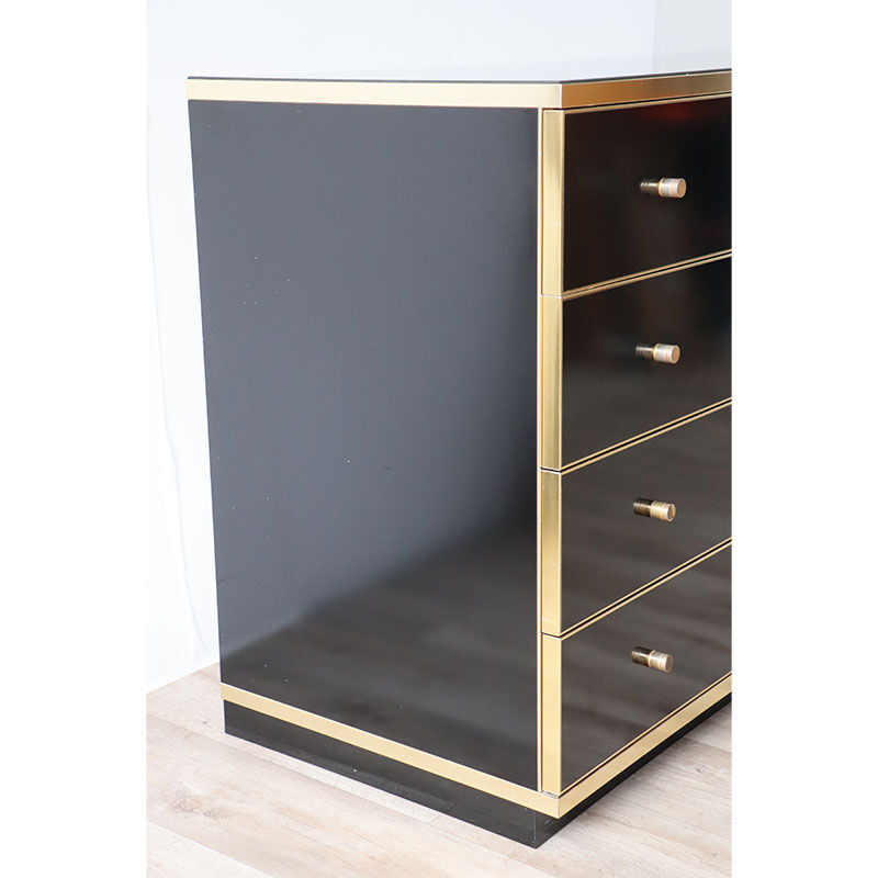 Vintage chest of drawers in lacquered wood and gilded metal 1970