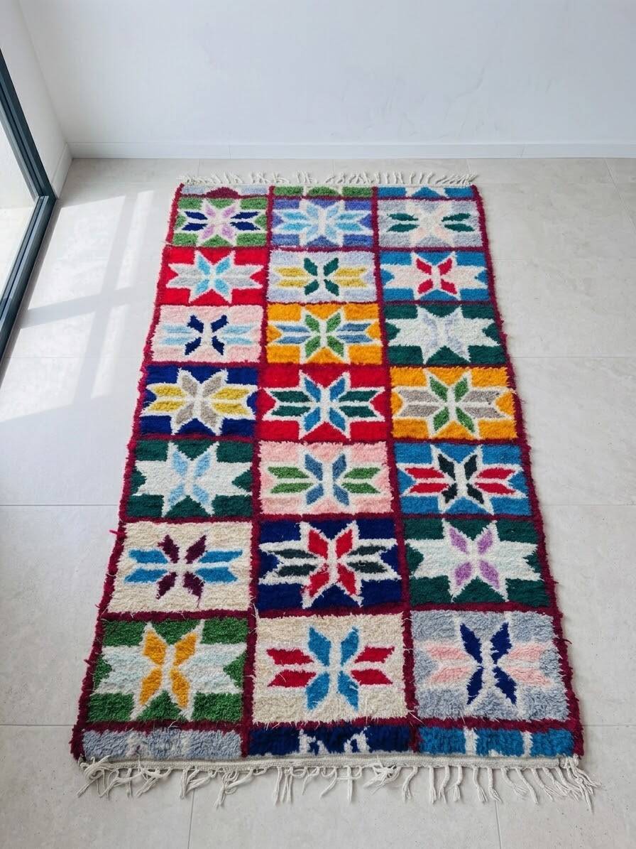 Authentic Berber rug in natural multicoloured wool - Grigou 130 x 255 cm