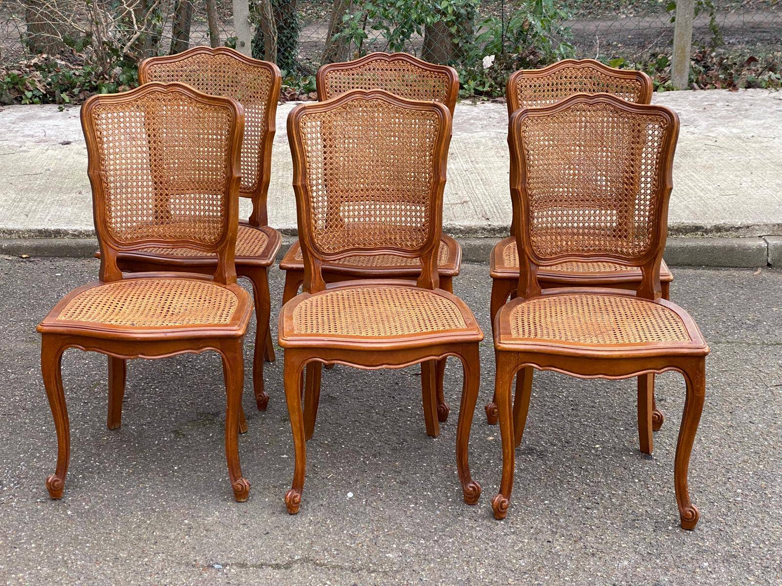 6 chaises cannées Louis XV en bois massif des années 50