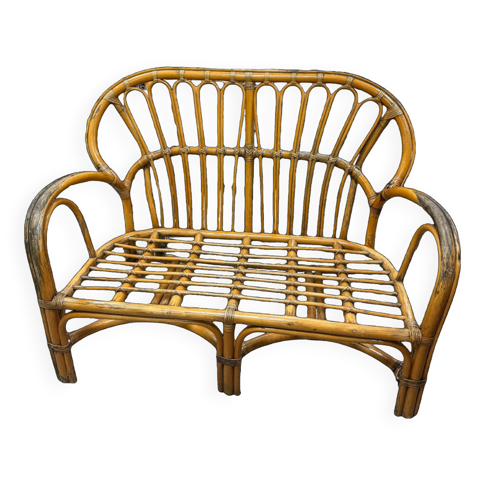 Vintage rattan bench 70