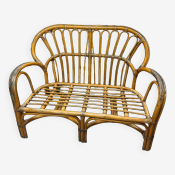 Vintage rattan bench 70