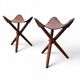 2 x matching vintage tooled leather tripod chair / camp chair