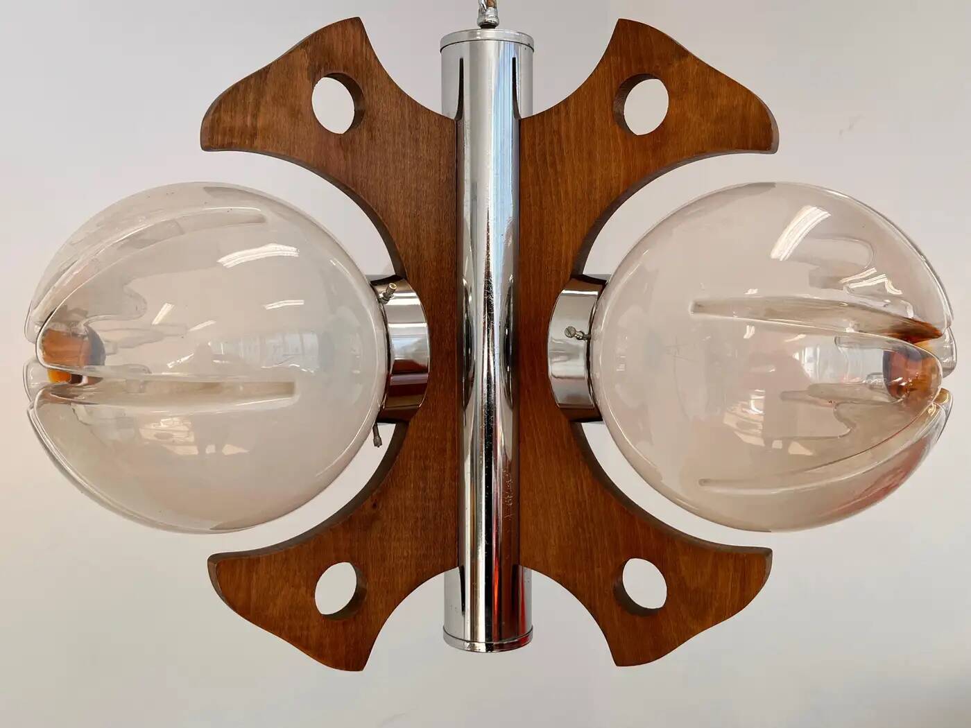 Pendentif / lustre en bois et en verre d'art de Murano - Italie, années 1970