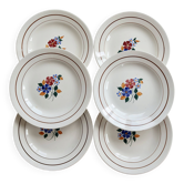 6 vintage flat plates faience Saint-Amandinoise model 7502 – Floral decor