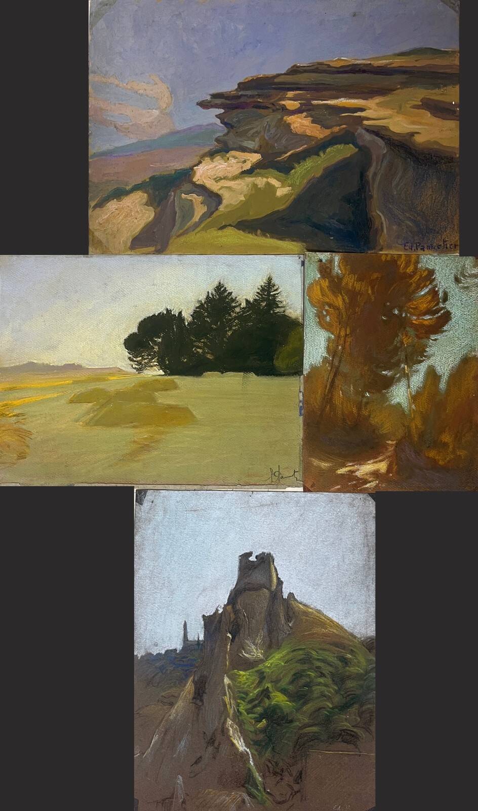 Tableaux lot 4 studies Pastel Ed. Pannetier (1884-1965) Landscapes