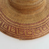 Asian hat in braided wicker and bamboo 70s