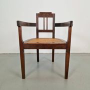 Art Nouveau Deco Armchair in Rattan Webbing, Oak and Copper, 1920s