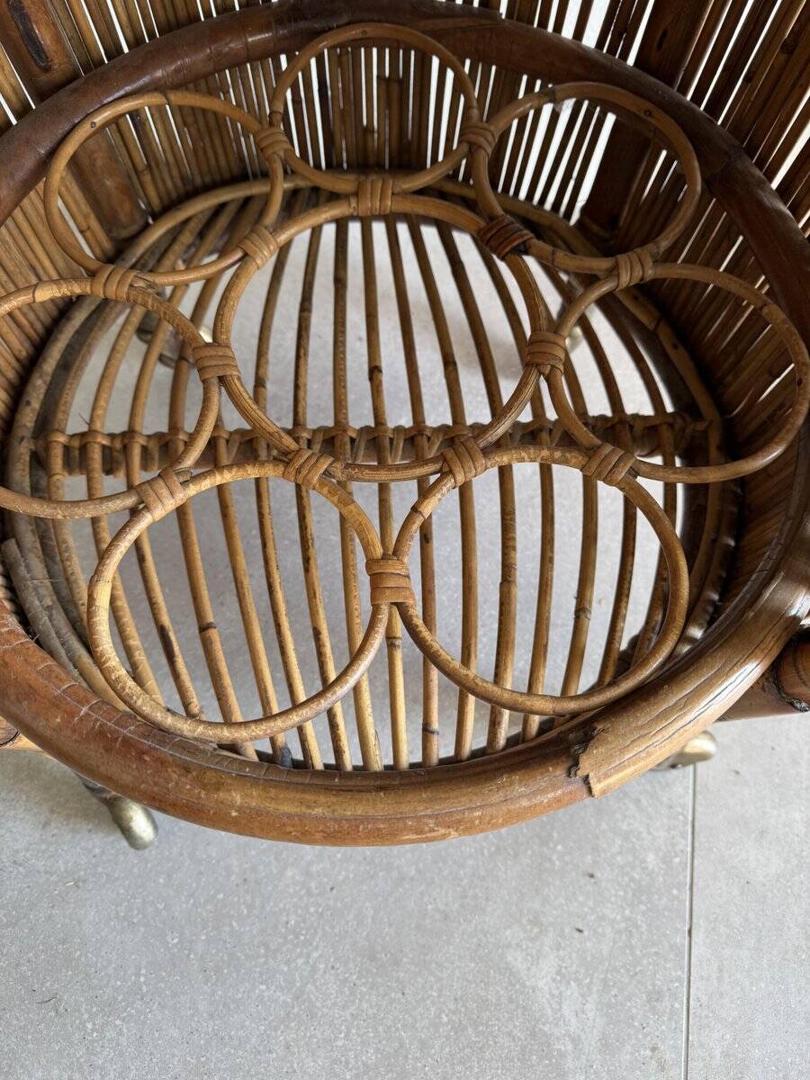 Vintage Bar Sports in bamboo and wicker bar cart, 1970s