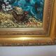 Oil on wood panel rooster and hens signed