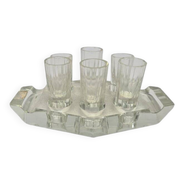 Verres à vodka Art Déco de Hortensja Glassworks, Pologne, années 1950, ensemble de 7