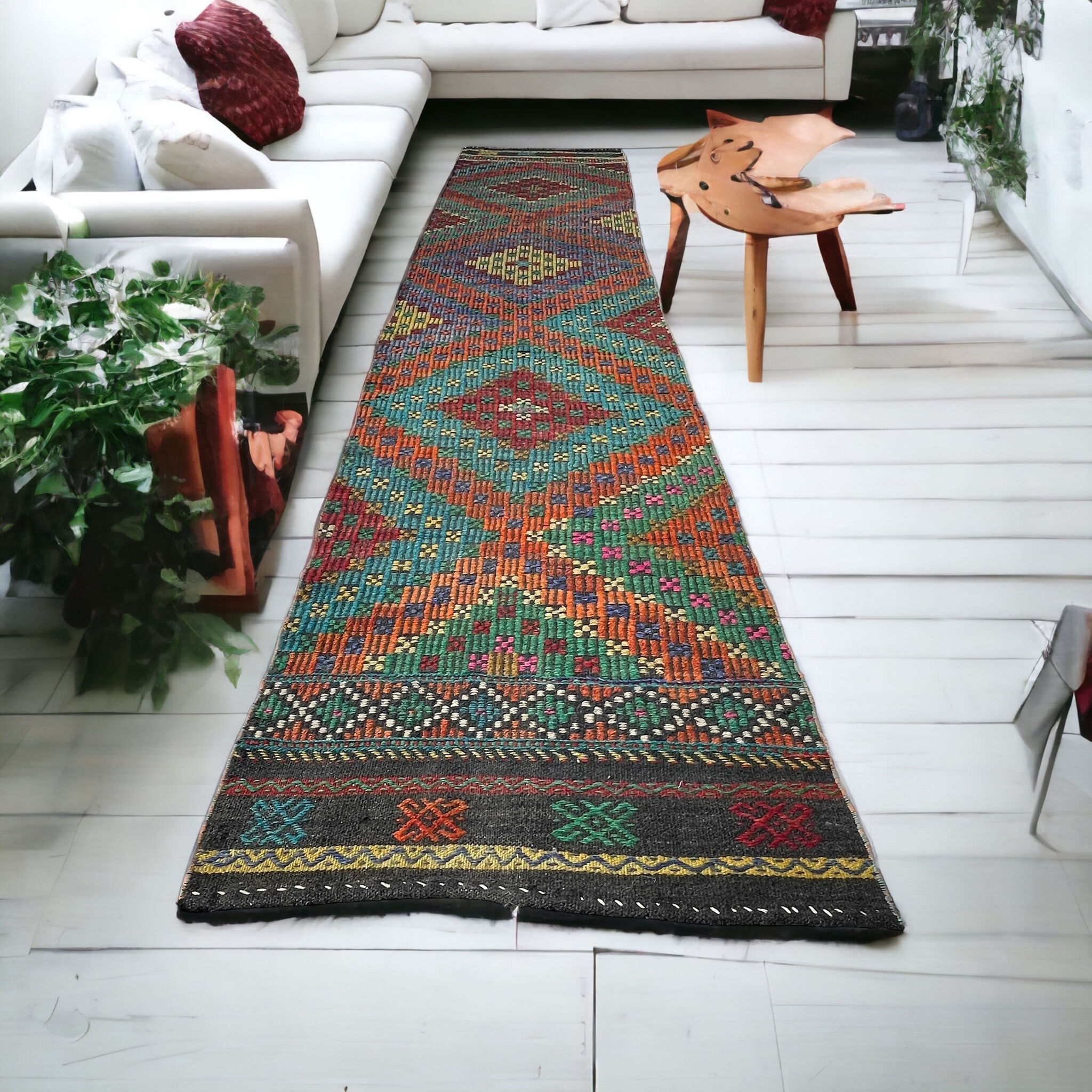 Tapis vintage turkish kilim runner 335 x 63 cm