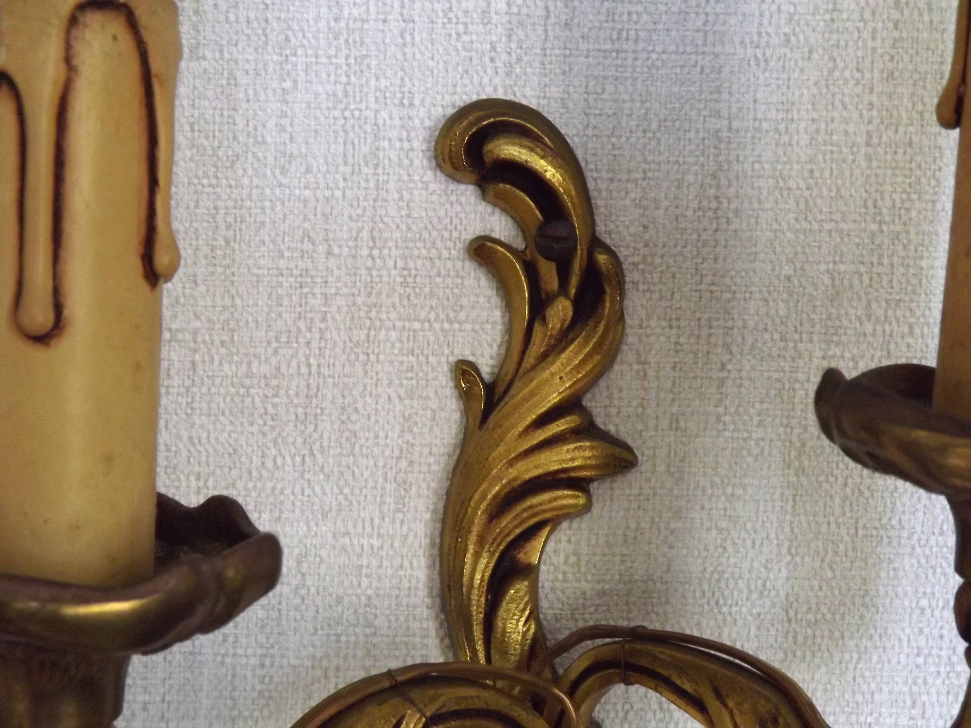 Vintage French Bronze Double Wall Sconces with Acanthus Leaf Detail 5706