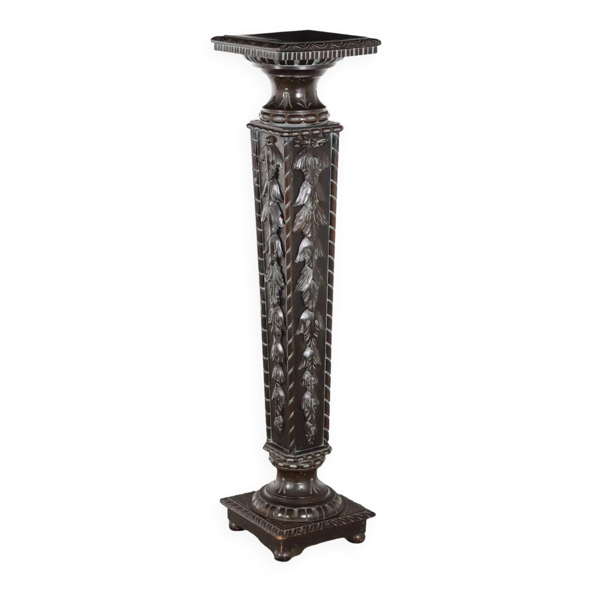 Old neo-Renaissance style column in carved wood Italy 20th Century