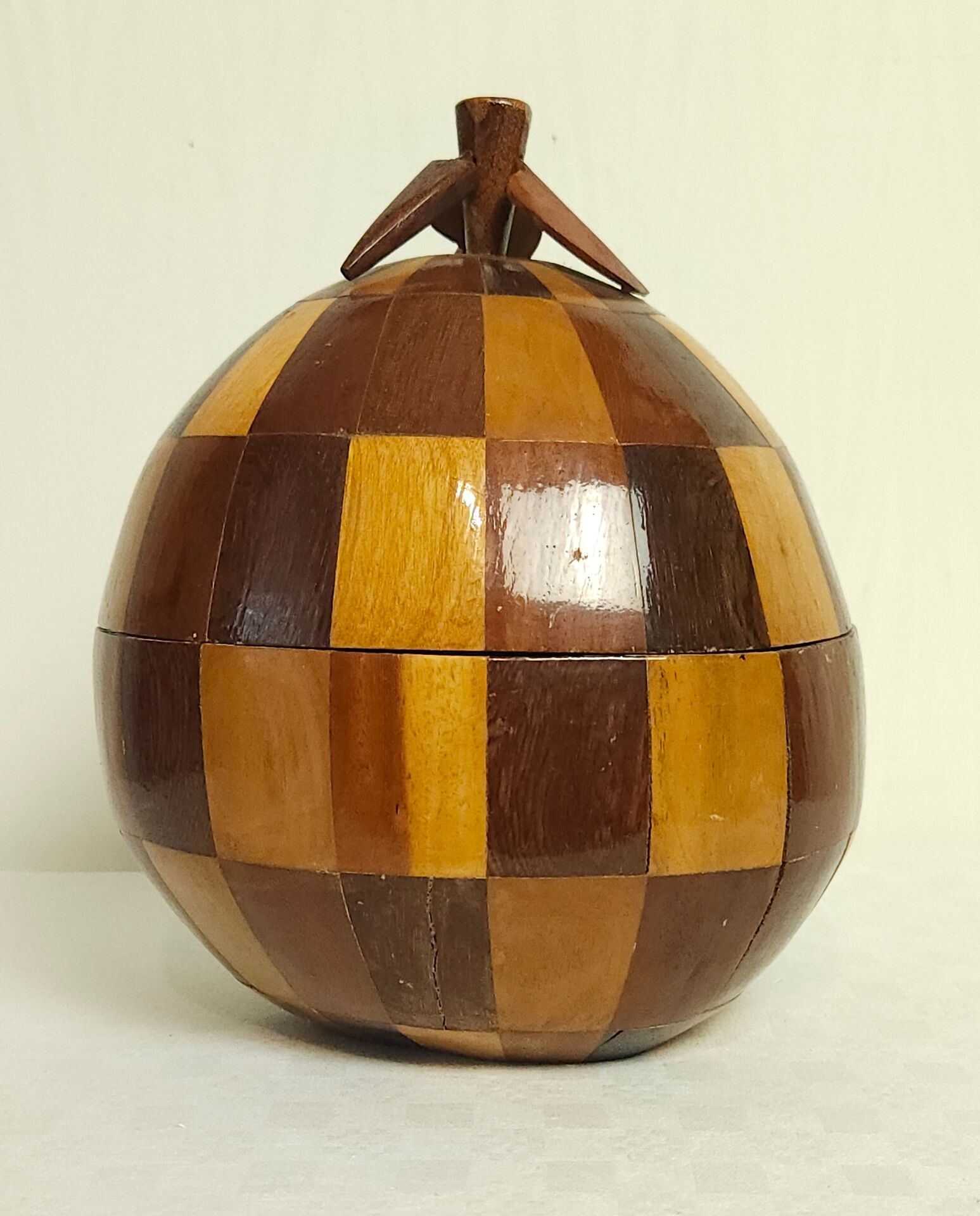 Seau à glaçons noix de coco marqueterie vintage