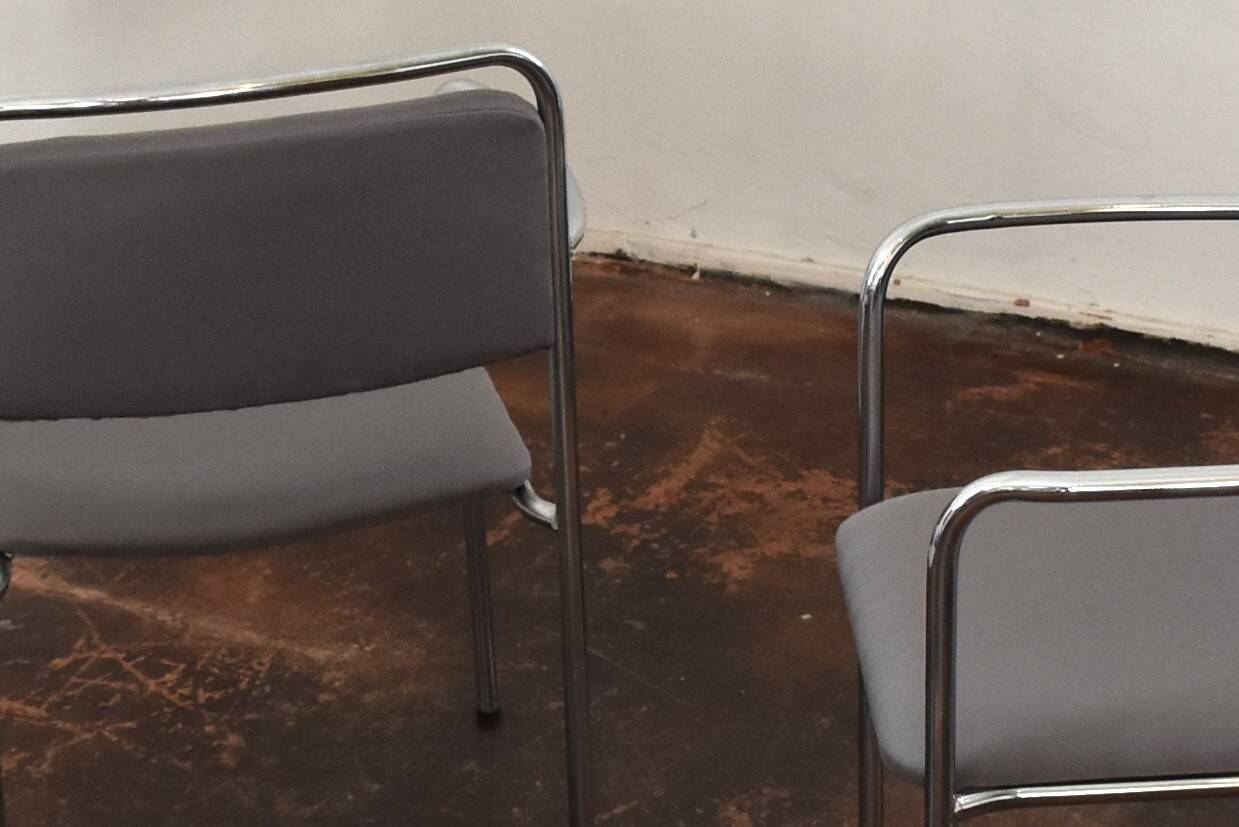 4  Reupholstered Vintage Chairs Chrom GDR 70s