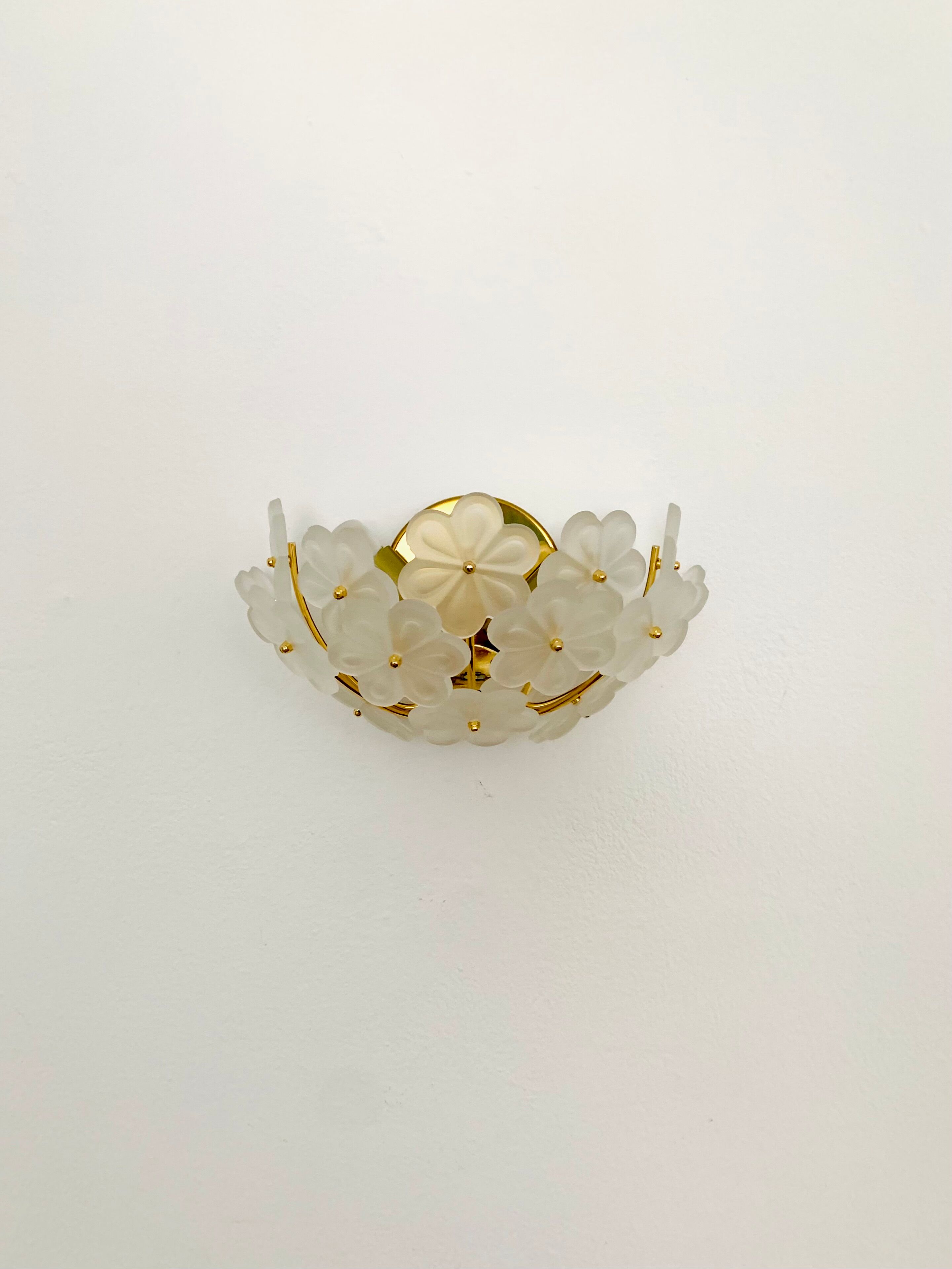 1 of 2 Floral Crystal Glass Wall Lamps by Ernst Palme