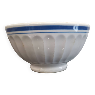 Old white bowl with blue edging Stamped Trèfle 50'S