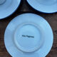 Ensemble de 4 tasses à café et soucoupes blanches liseré bleu degrenne