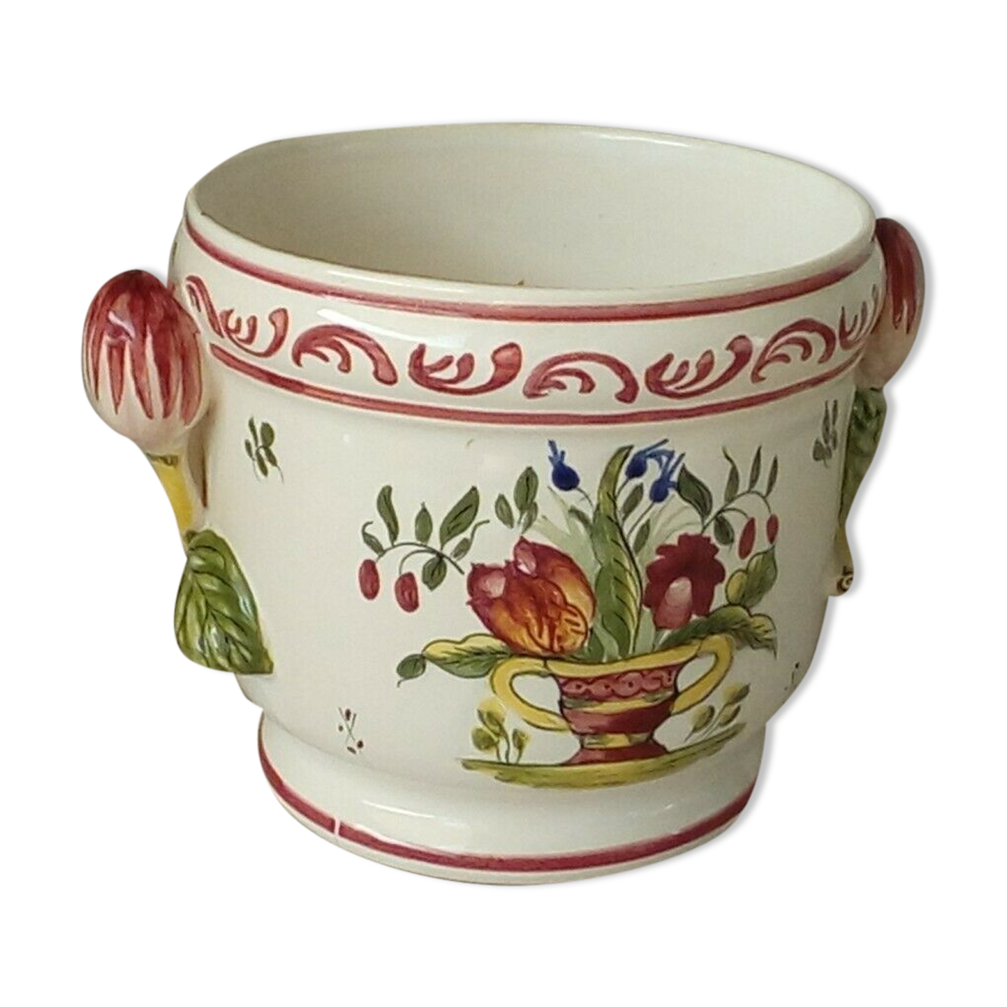 Cache pot en faience decor strasbourg 20 eme
