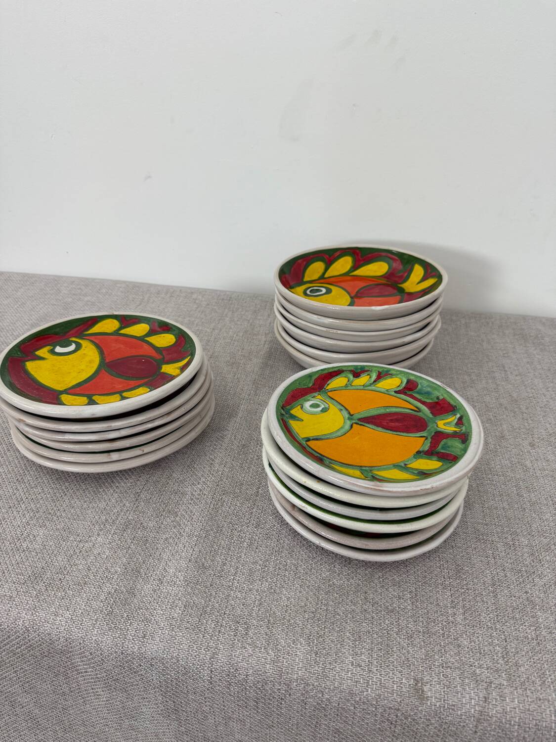 Italian ceramic plate set signed Desimone Italy fish decor 60s vintage
