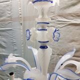 Lustre Murano en opaline blanche avec filets bleus 6 feux complet