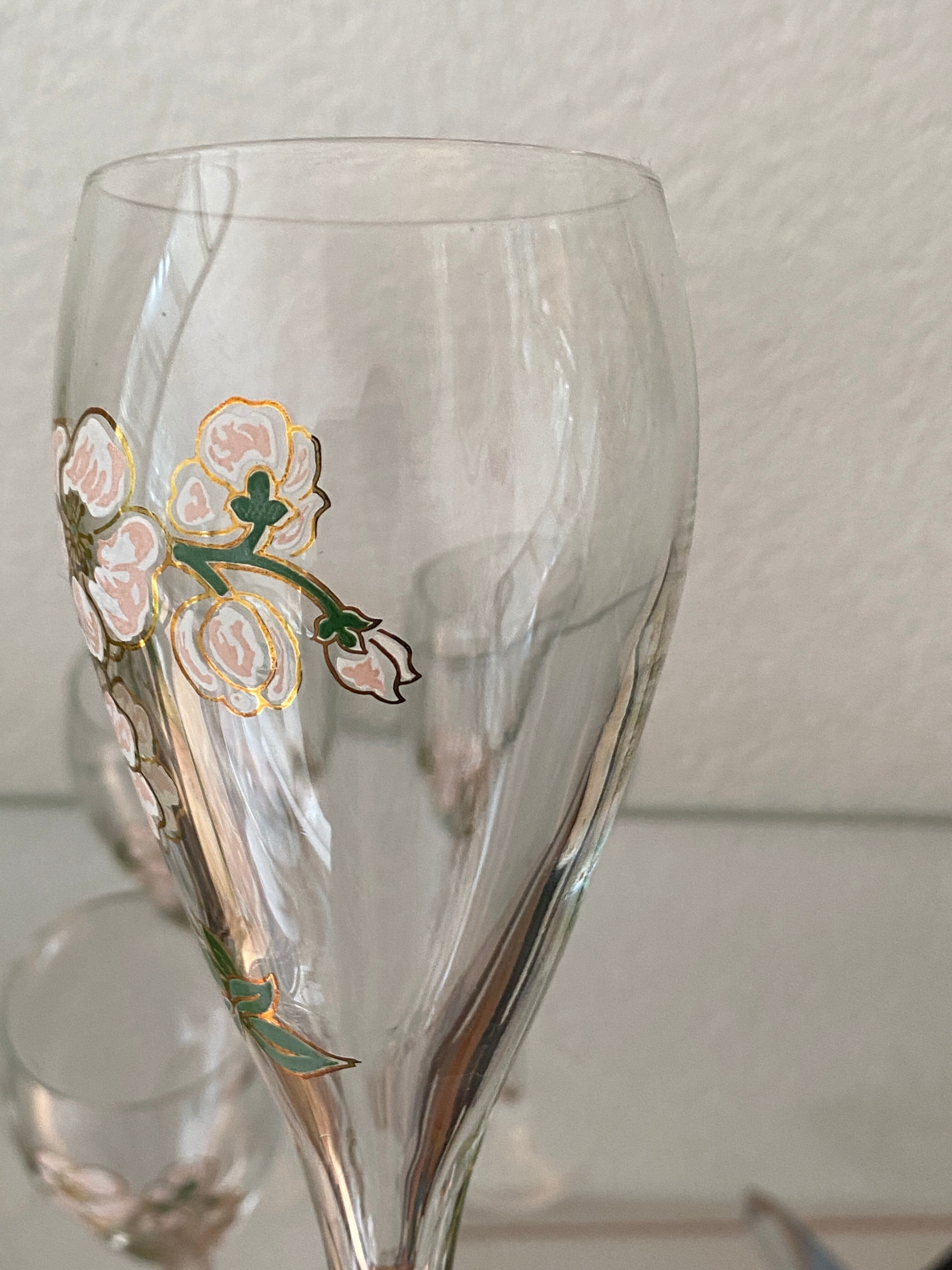 Six champagne flutes, Perrier-Jouët, Belle Epoque, E.Gallé