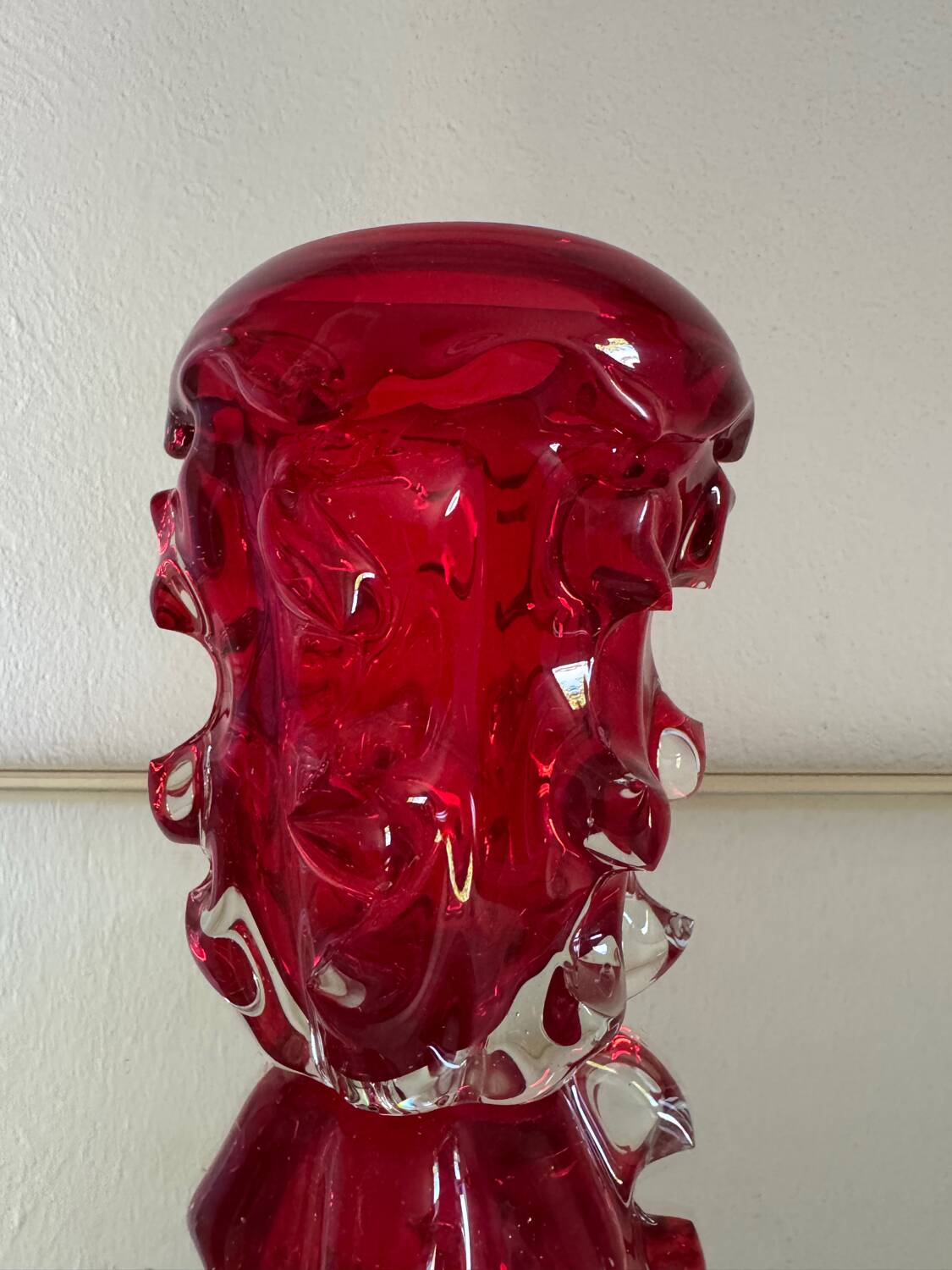 Red Murano glass vase from the 70s