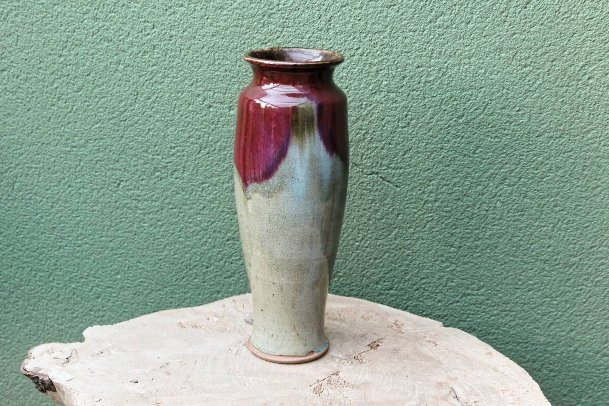 Glazed stoneware vase, signed, oxblood