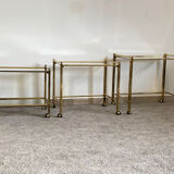 Trio de tables basses « Nido » laiton et verre Italie 70s