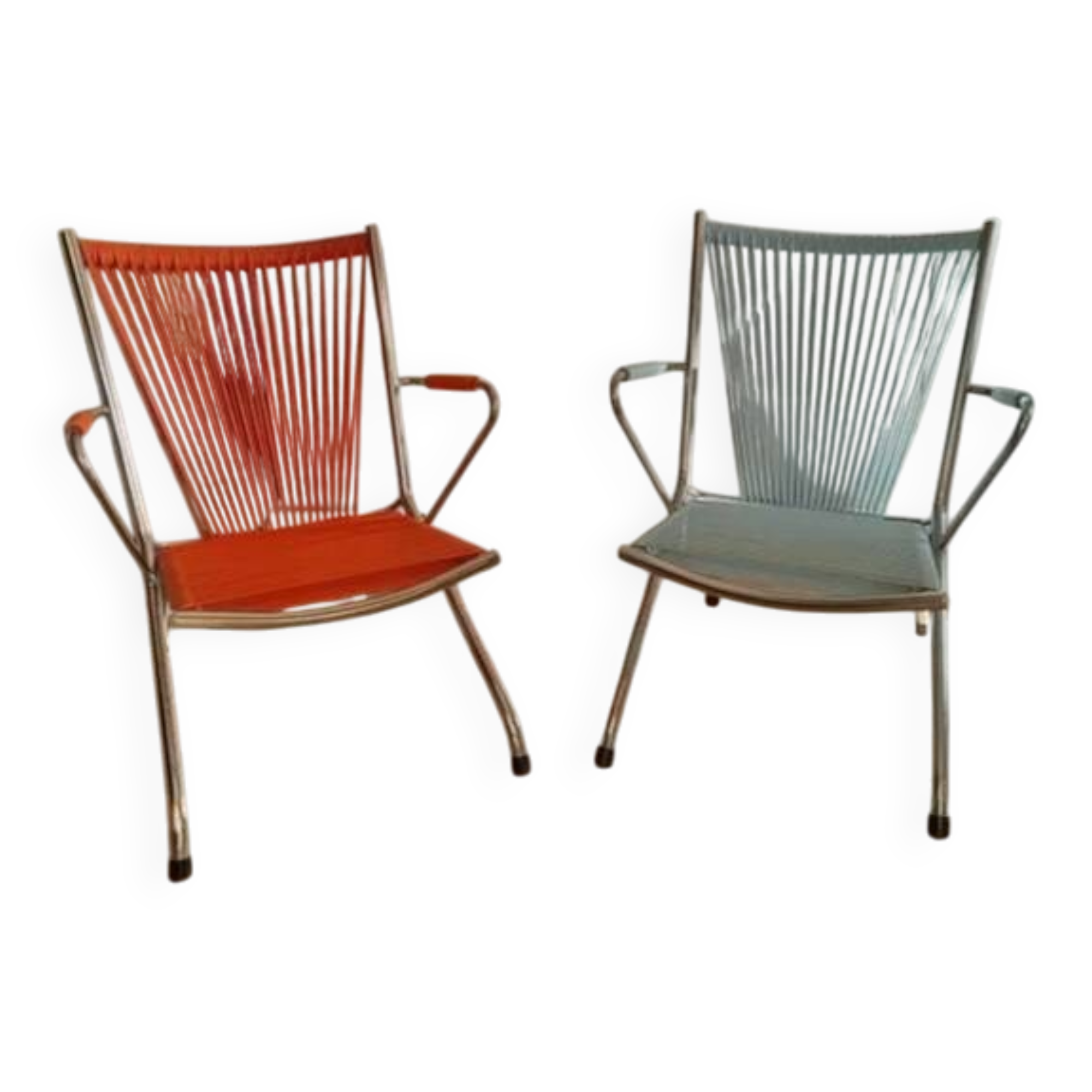 Chaises enfant " scoubidou " vintage structure métal chromé