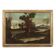 Ancient painting from the 1700s, landscape with figures, oil on canvas, styled frame.