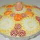 Magnificent fruit tart dish in slip signed "What's Vincent Cadeaux