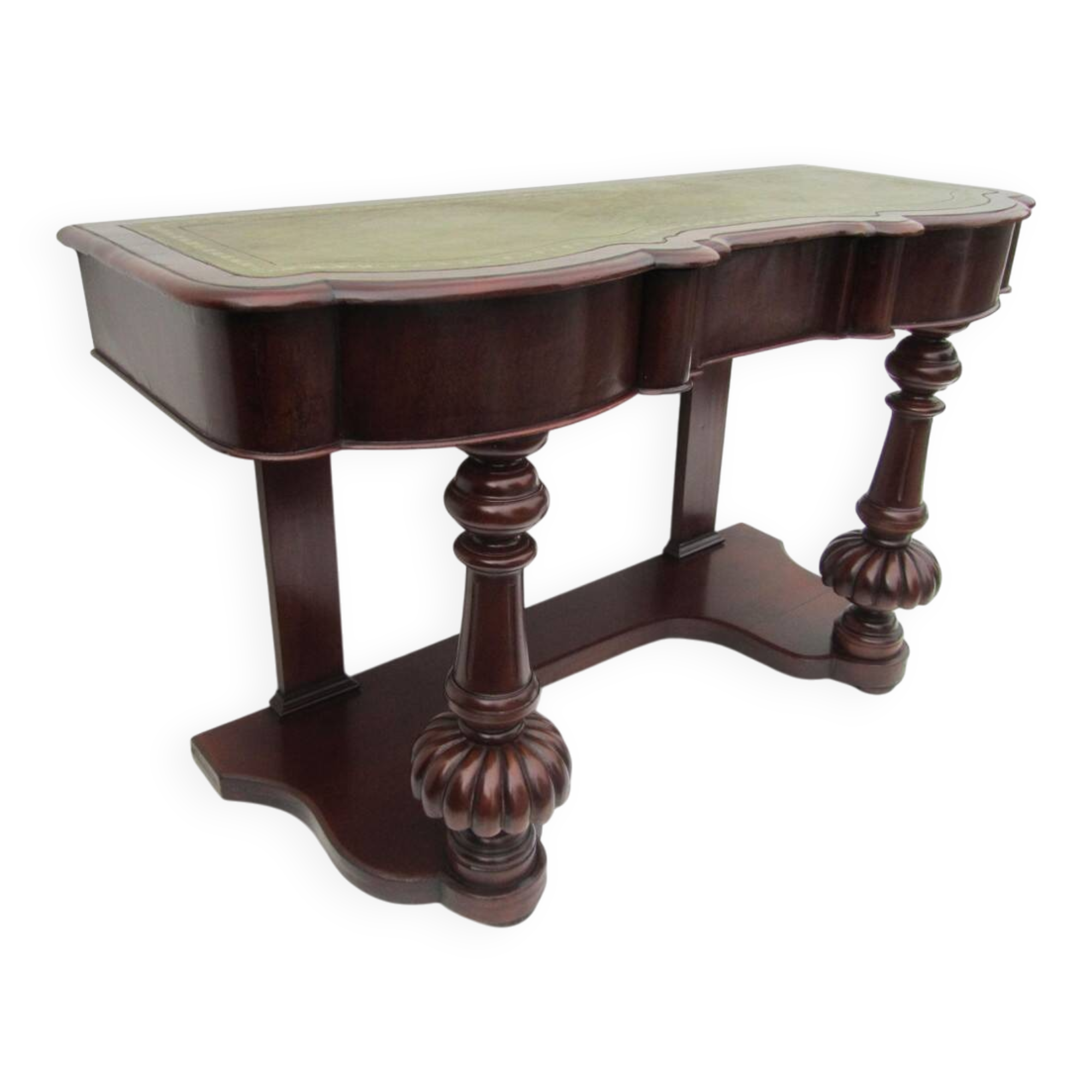 Mahogany and green leather console, 1860-70