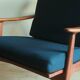 Danish teak lounge chair with blue-green cushions, 1960s