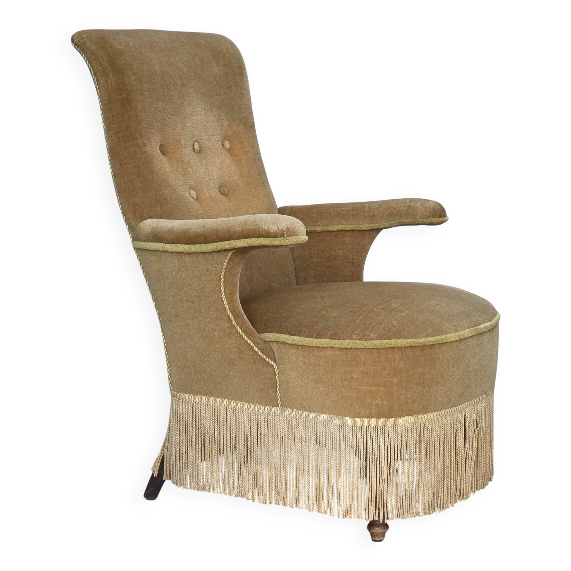 1950s, Danish armchair, furniture velour, ash wood legs.