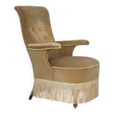 1950s, Danish armchair, furniture velour, ash wood legs.