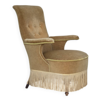 1950s, Danish armchair, furniture velour, ash wood legs.