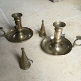 Pair of antique copper candle holders